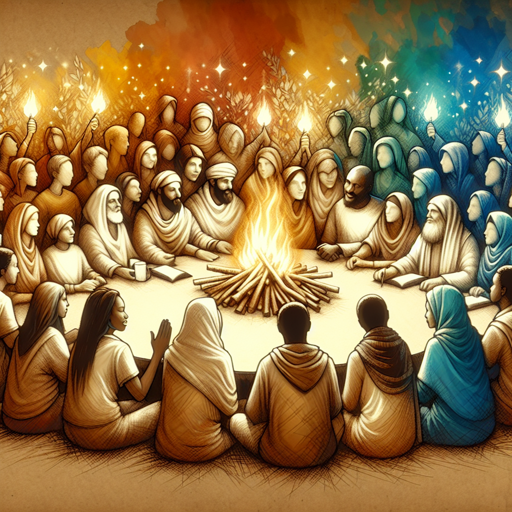 AI-generated illustration for "Evening Prayer: Social Media and Community - Story" — created by ChurchWiseAI using DALL-E