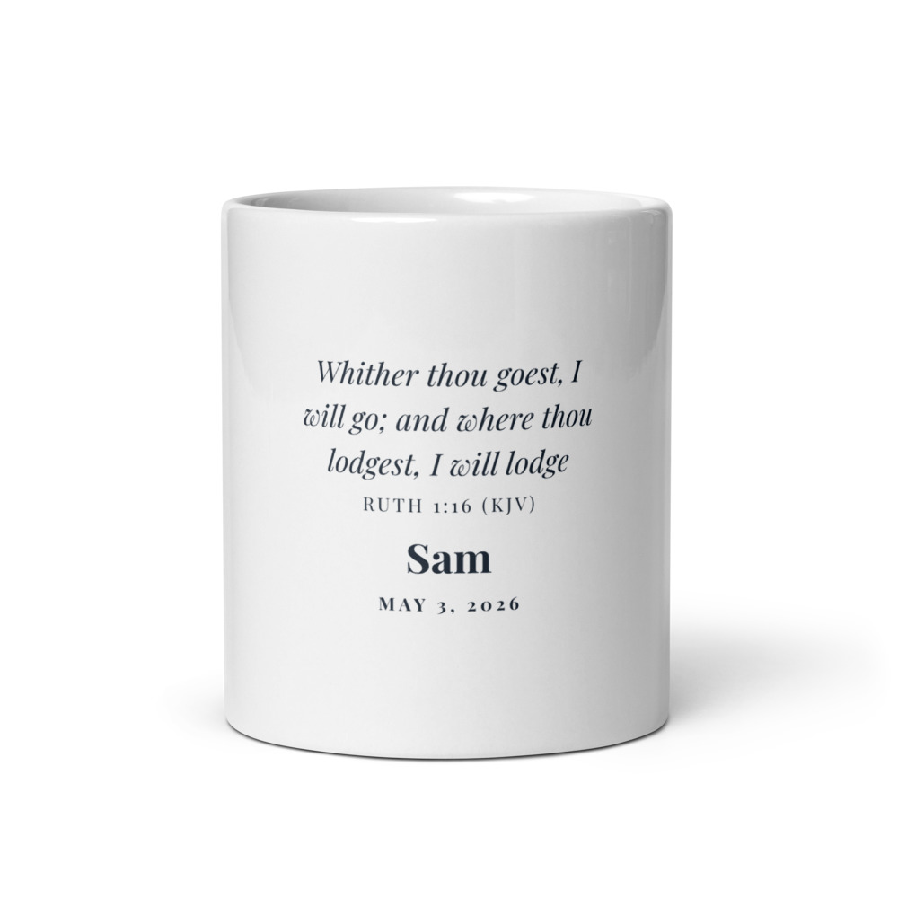 Where You Go I Will Go Mug Pair, Pair of 11 oz white glossy mugs (front view)