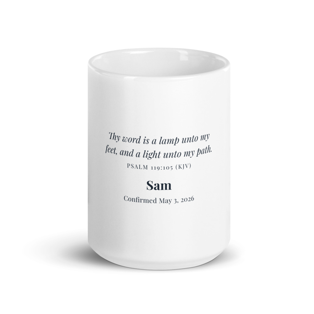 Confirmation Mug, 15 oz white glossy mug (front view)