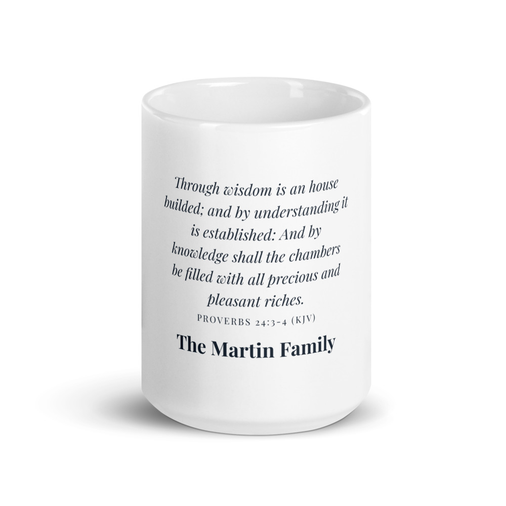 Wisdom Builds a House Mug, 15 oz white glossy mug (front view)