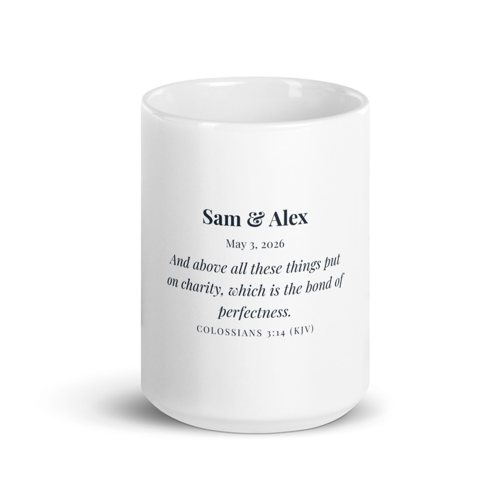 Couple's Mug Pair, Pair of 15 oz white glossy mugs (front view)