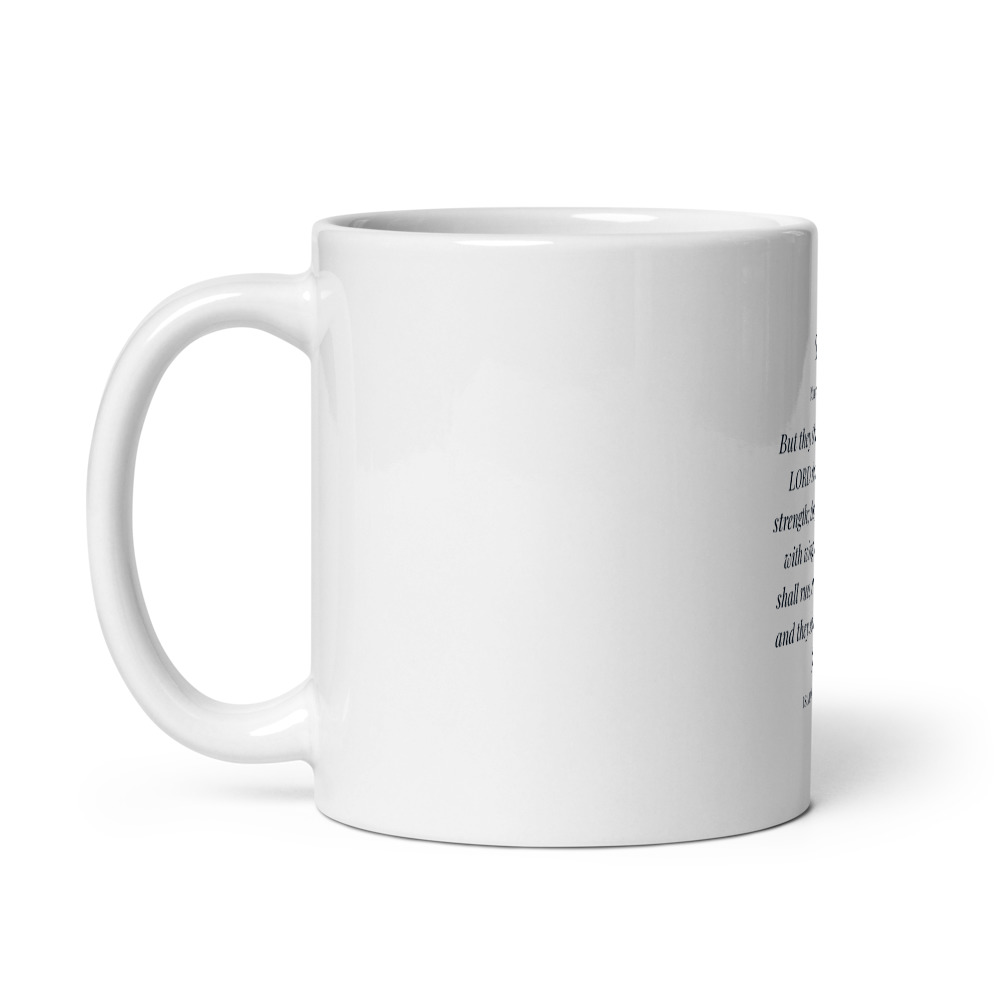 Renewed Strength Staff Mug, 11 oz white glossy mug (handle on left)