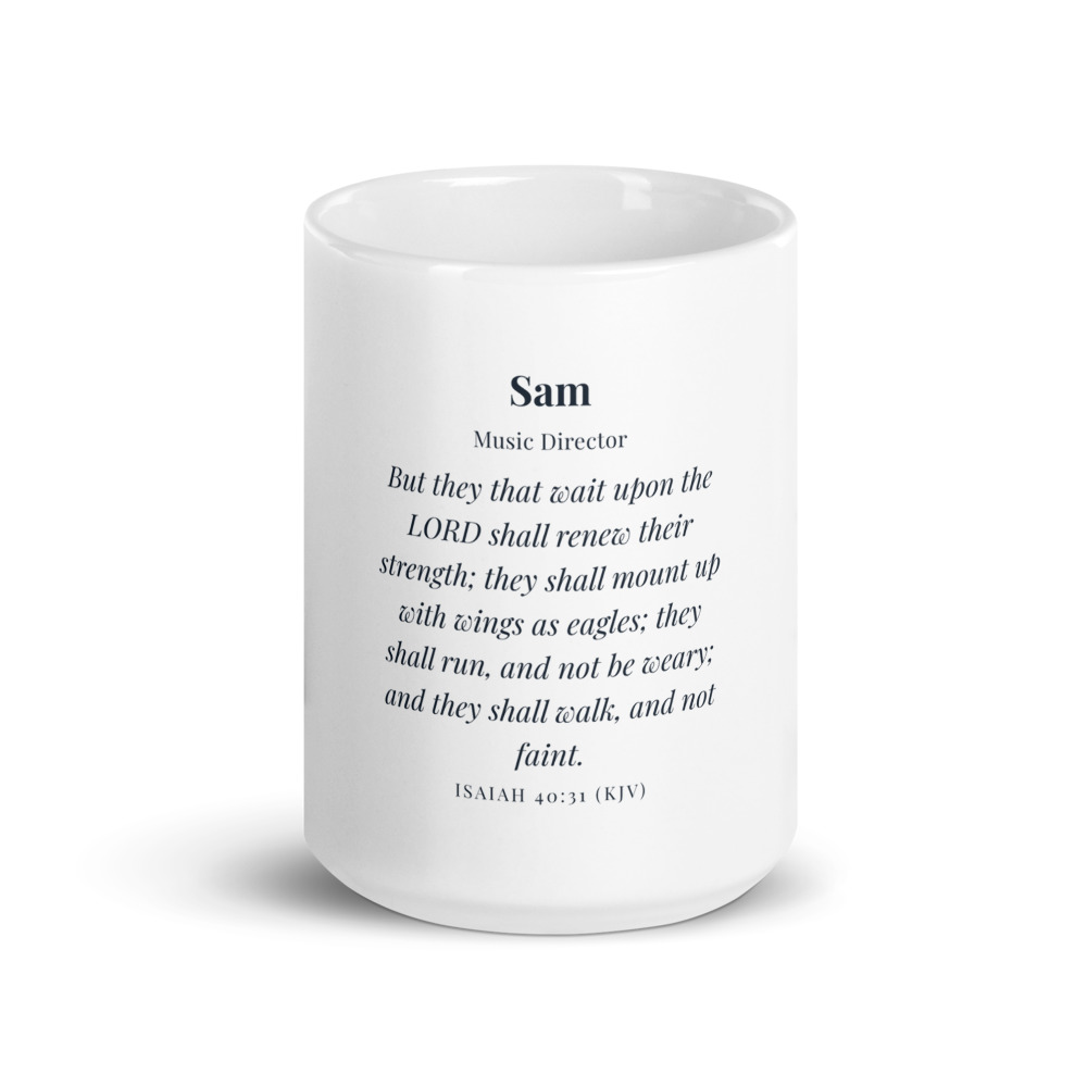 Renewed Strength Staff Mug, 15 oz white glossy mug (front view)