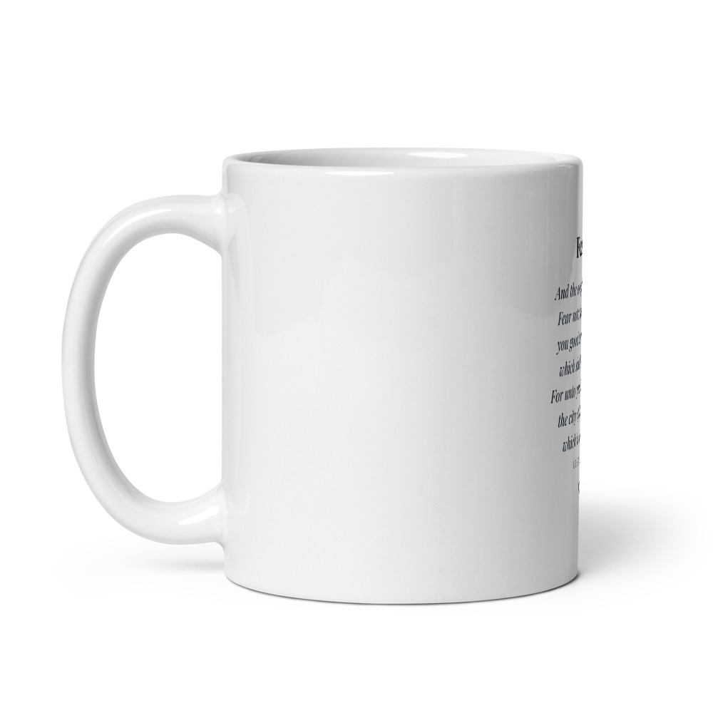 Fear Not Christmas Mug, 11 oz white glossy mug (handle on left)