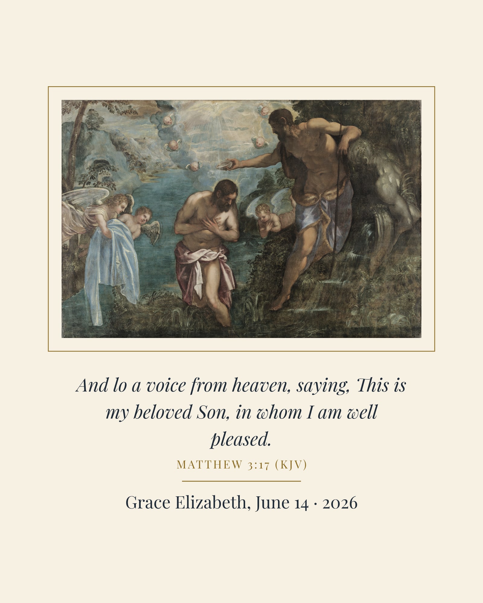 My Beloved Son Baptism Art Print, matte poster, shown with a sample dedication
