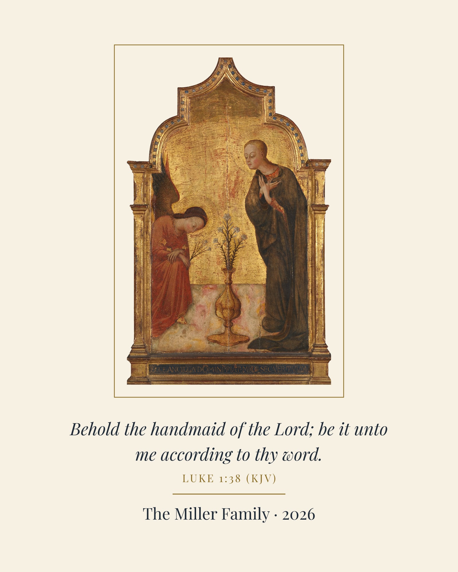 Be It Unto Me Advent Art Print, matte poster, shown with a sample dedication