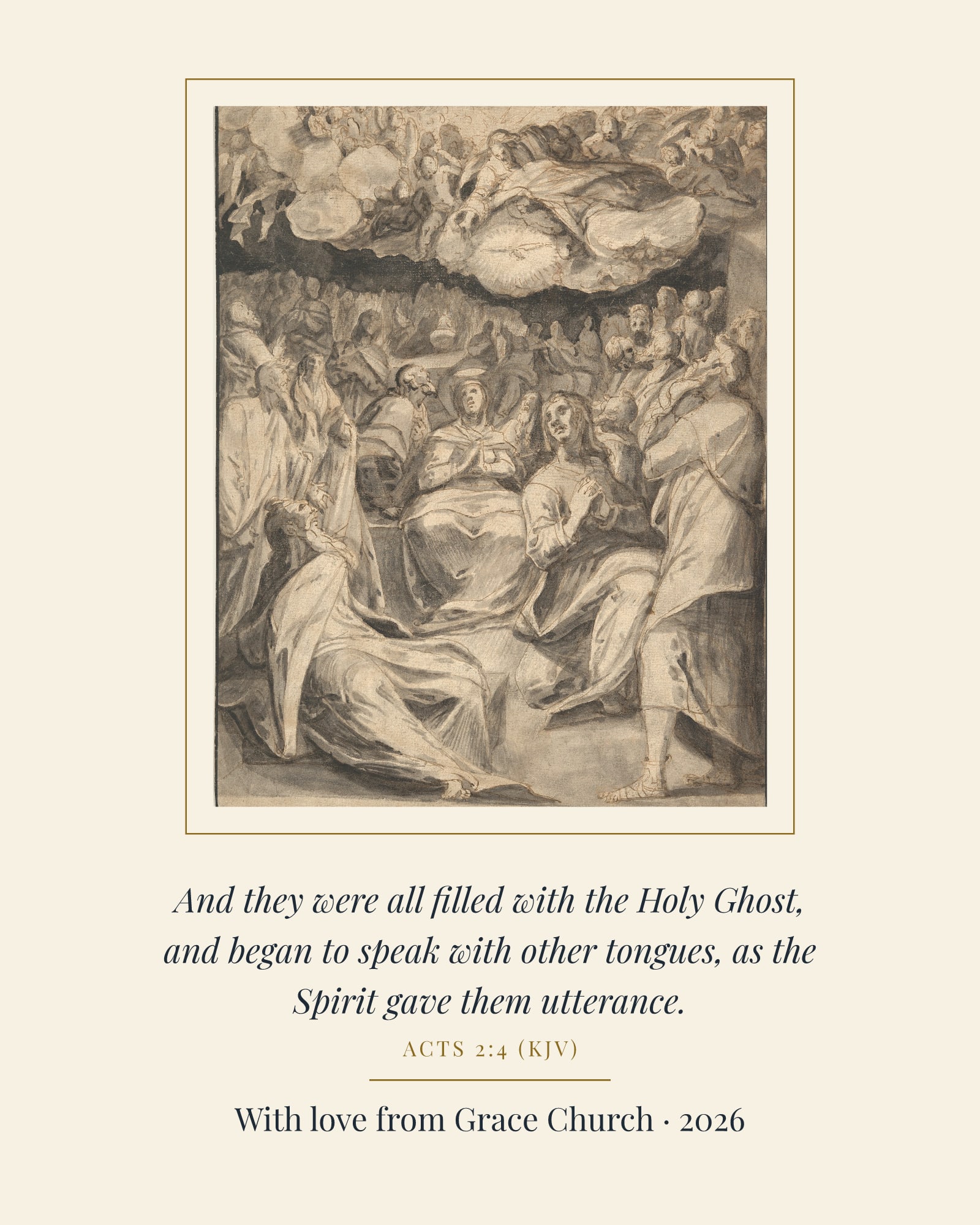 Filled with the Holy Ghost Pentecost Art Print, matte poster, shown with a sample dedication