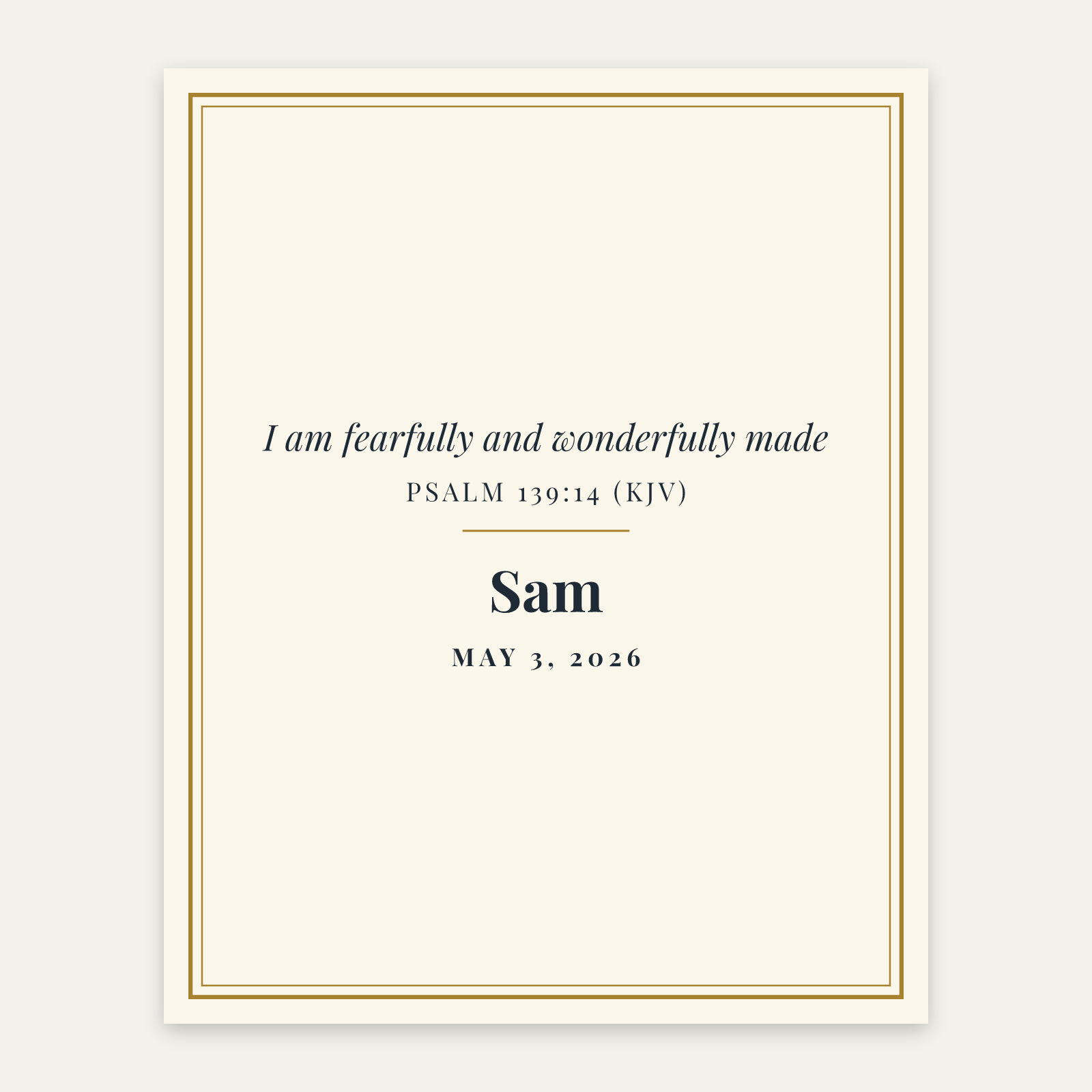 Fearfully and Wonderfully Made Print, matte paper poster, design preview with sample text