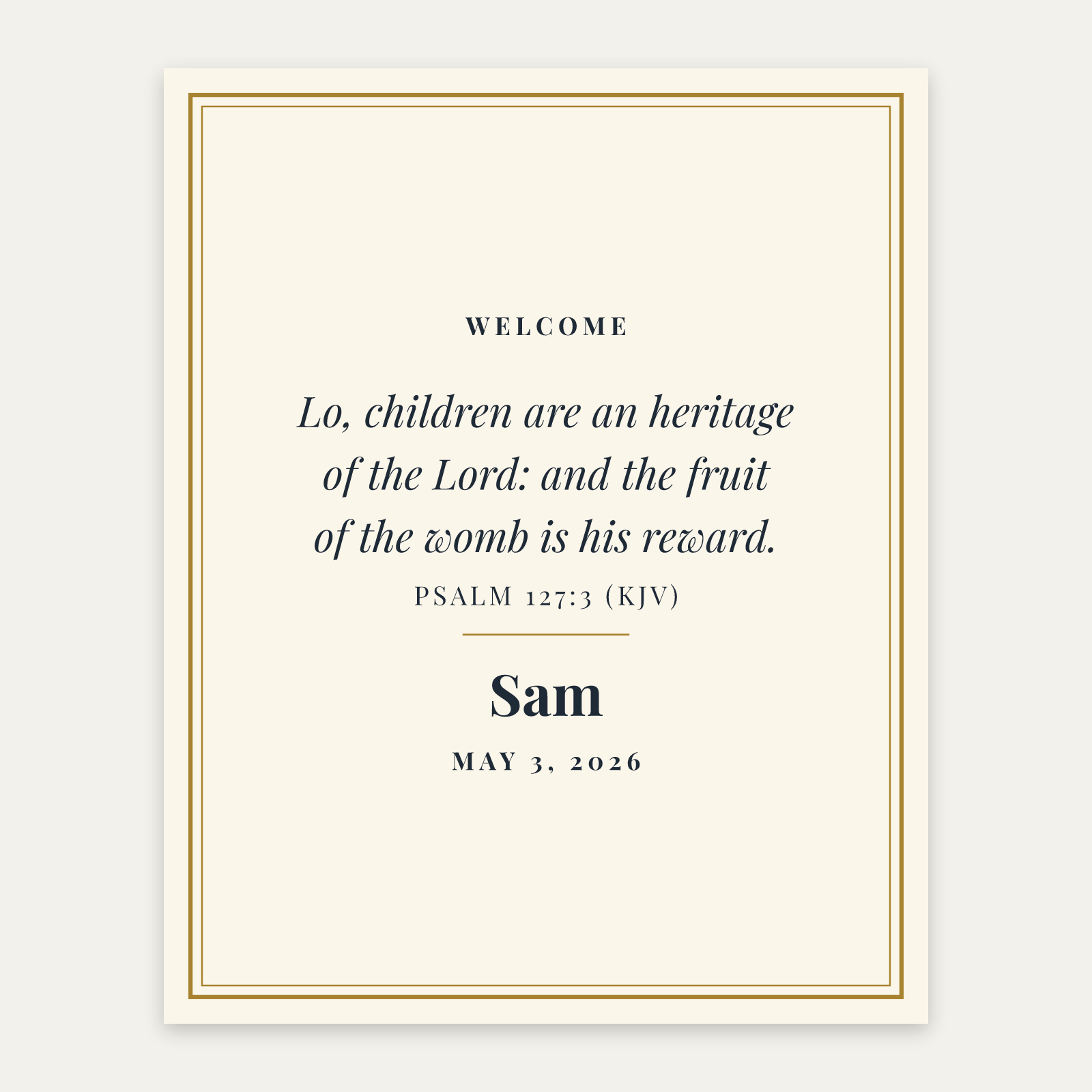 Heritage of the Lord Nursery Print, matte paper poster, design preview with sample text