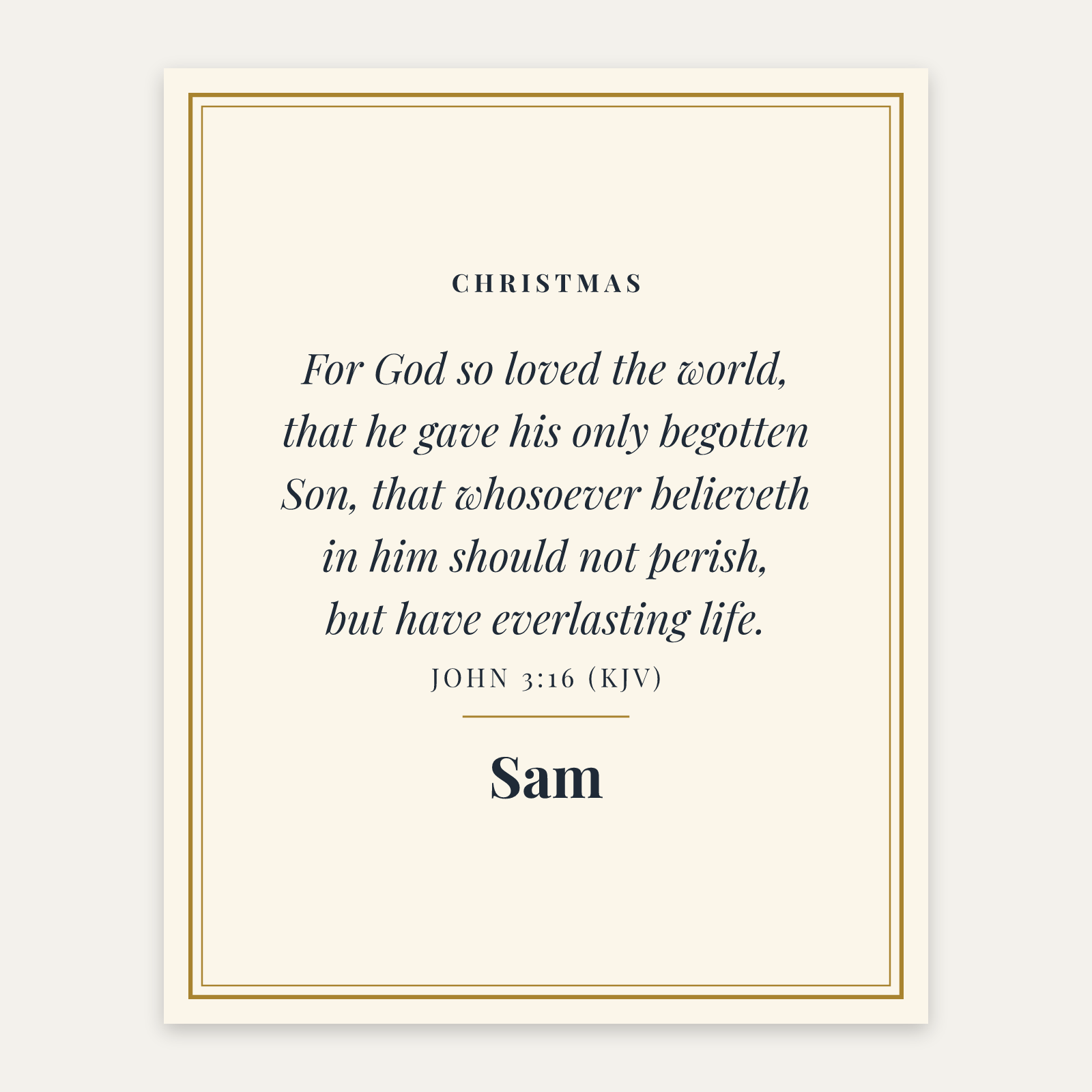 John 3:16 Christmas Art Print, matte paper poster, design preview with sample text