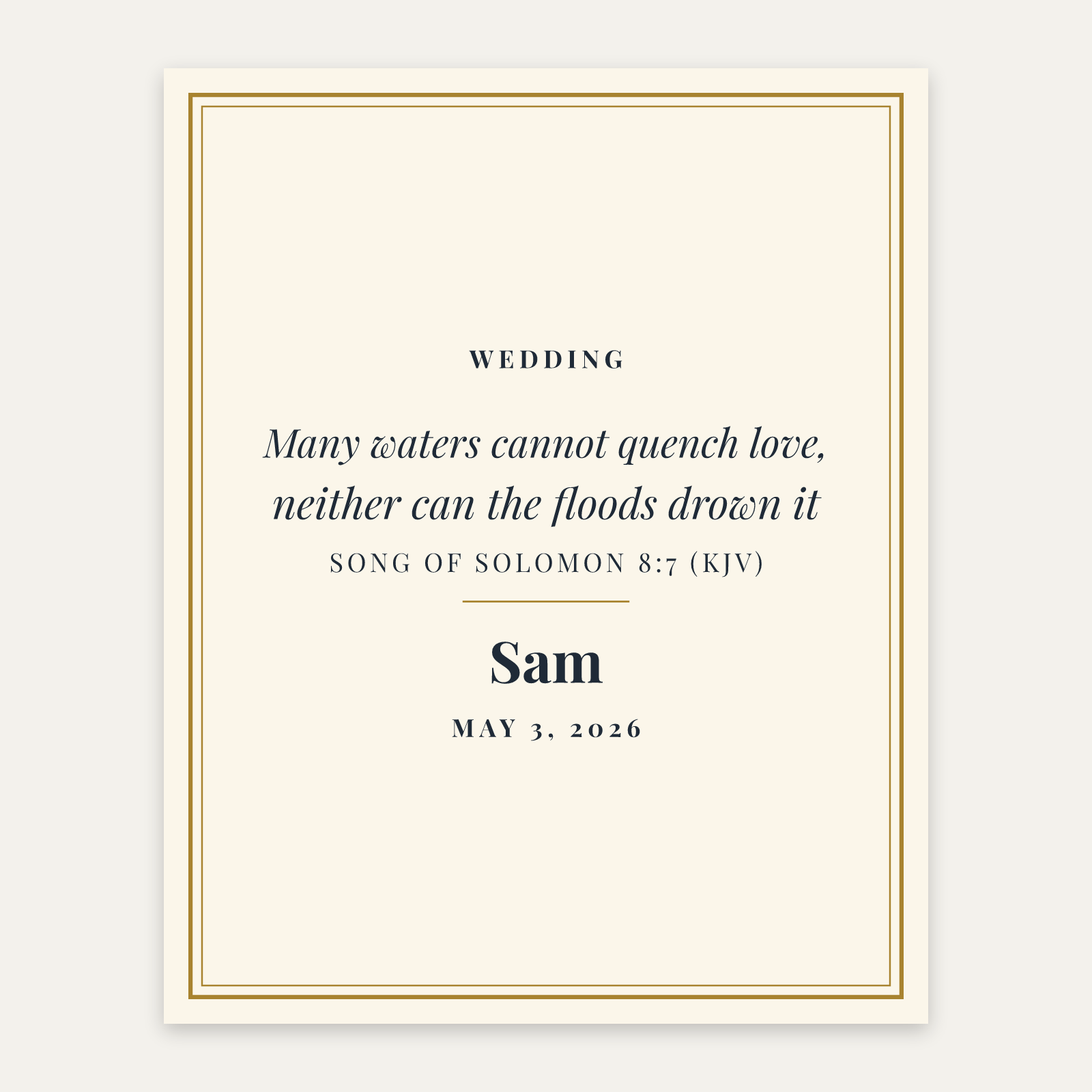Many Waters Cannot Quench Love Print, matte paper poster, design preview with sample text