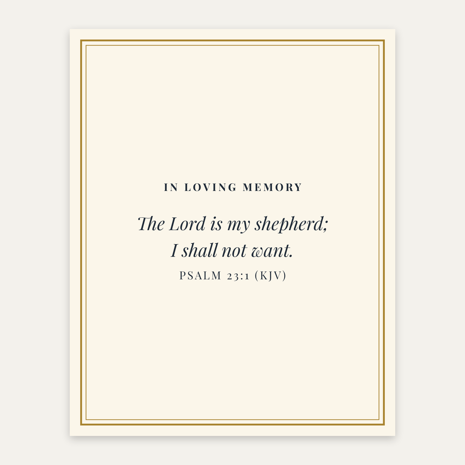 The Lord Is My Shepherd Remembrance Print, matte paper poster, design preview with sample text