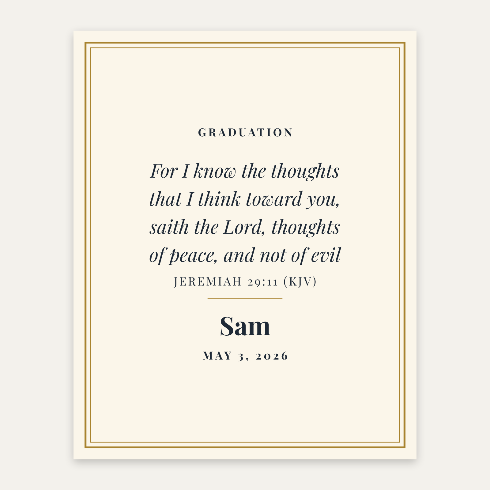 Thoughts of Peace Graduate Print, matte paper poster, design preview with sample text