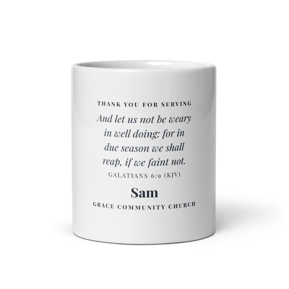 Not Weary in Well Doing Volunteer Mug, 11 oz white glossy mug (front view)